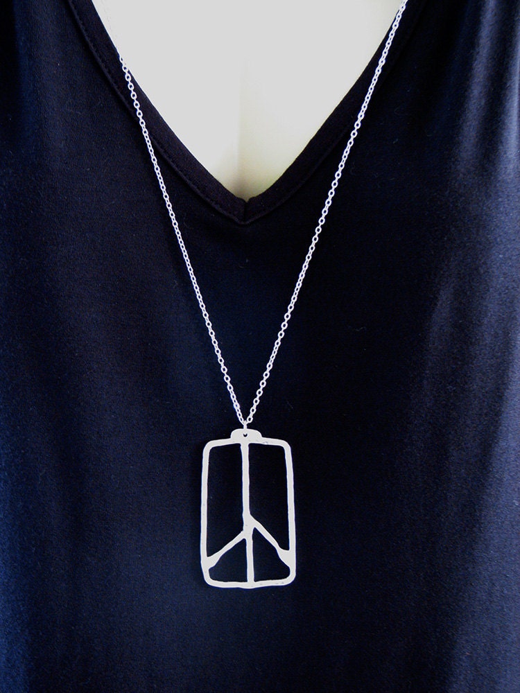 Silver peace sign square peace unique handmade textured hip2bsquare