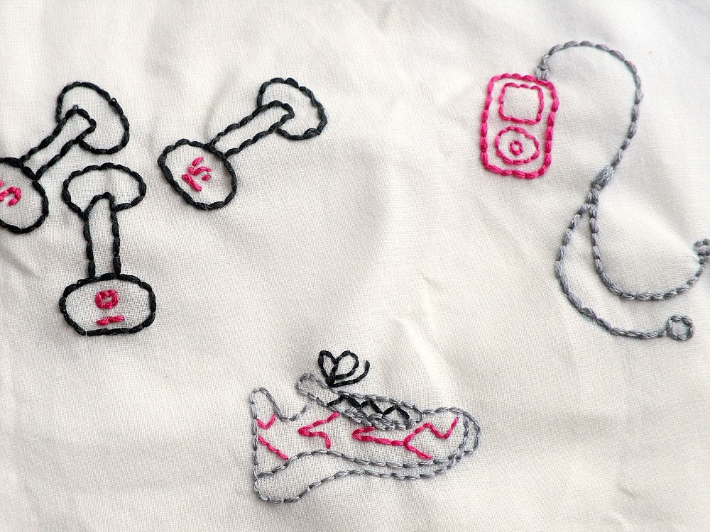 Feel the Burn Gym Inspired Hand Embroidery Patterns in PDF format.