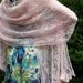 SALE 20% Hand knitted lacy shawl stole wrap with waterlilys luxurious baby pink silk kid mohair