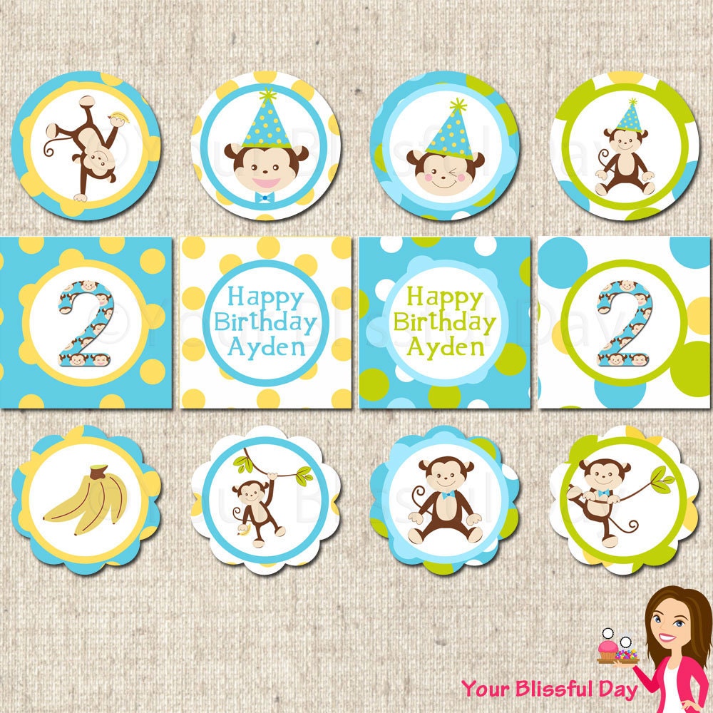PRINTABLE Boy Monkey Party Circles (Personalized) Il_170x135
