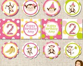 PRINTABLE Girl Monkey Party Circles (Personalized) Il_170x135