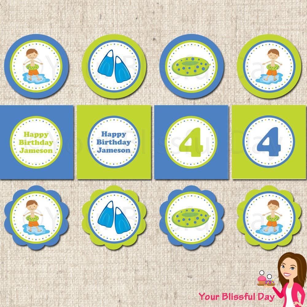 PRINTABLE Boy Pool Party Circles (Personalized)