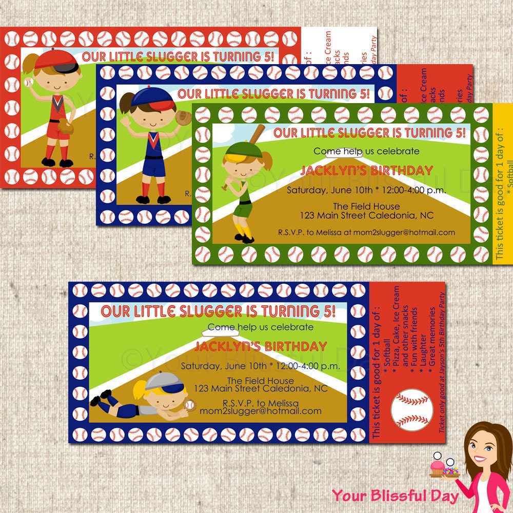 PRINTABLE Girl Softball Party Ticket Invitations (Character of your choice) Il_170x135