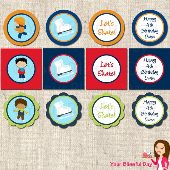 PRINTABLE Boy Ice Skating Party Circles (Personalized) Il_570xn