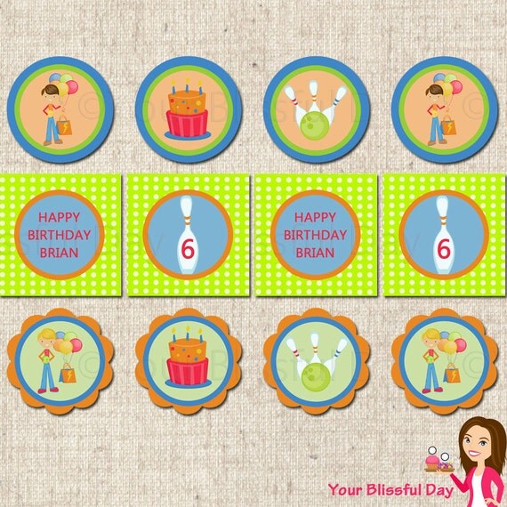 PRINTABLE Boy Bowling Party Circles (Personalized) Il_570xn