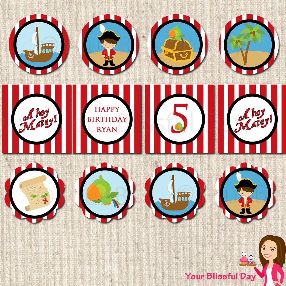 PRINTABLE Boy Pirate Party Circles (Personalized) Il_570xn