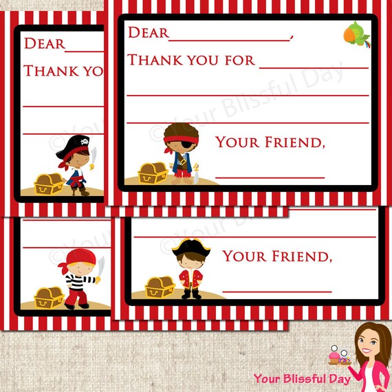 PRINTABLE Boy Pirate Fill-in-the-Blank Thank You Cards Il_570xn