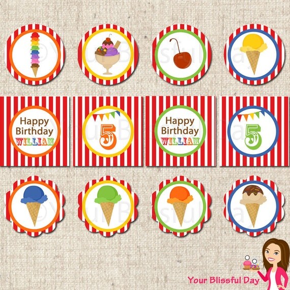 PRINTABLE Ice Cream Party Circles (Personalized) Il_570xn