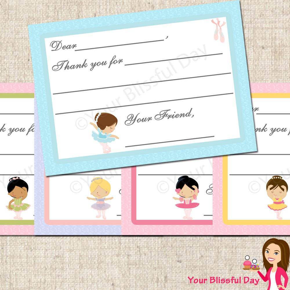 PRINTABLE Ballerina Fill-in-the-Blank Thank You Cards (Character of your choice) Il_570xn