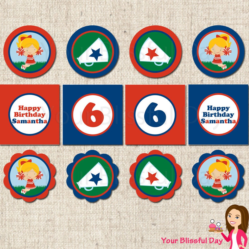 PRINTABLE Personalized Cheerleader Party Circles (Character of your choice) Il_570xn