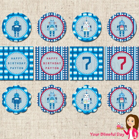 PRINTABLE Robot Party Circles (Personalized) Il_570xn