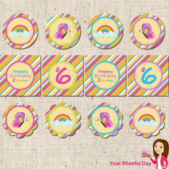 PRINTABLE Girl Rainbow Party Circles (Personalized) Il_570xn