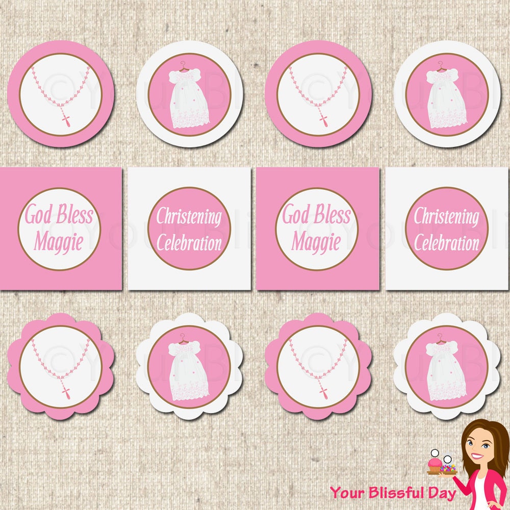 PRINTABLE Baby Girl Christening/Baptism Party Circles (Personalized) Il_570xn