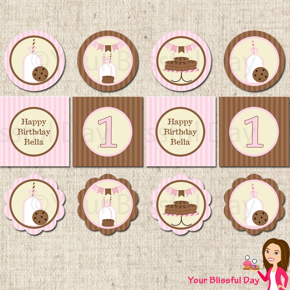 PRINTABLE Girl Milk & Cookies Party Circles (Personalized) Il_570xn