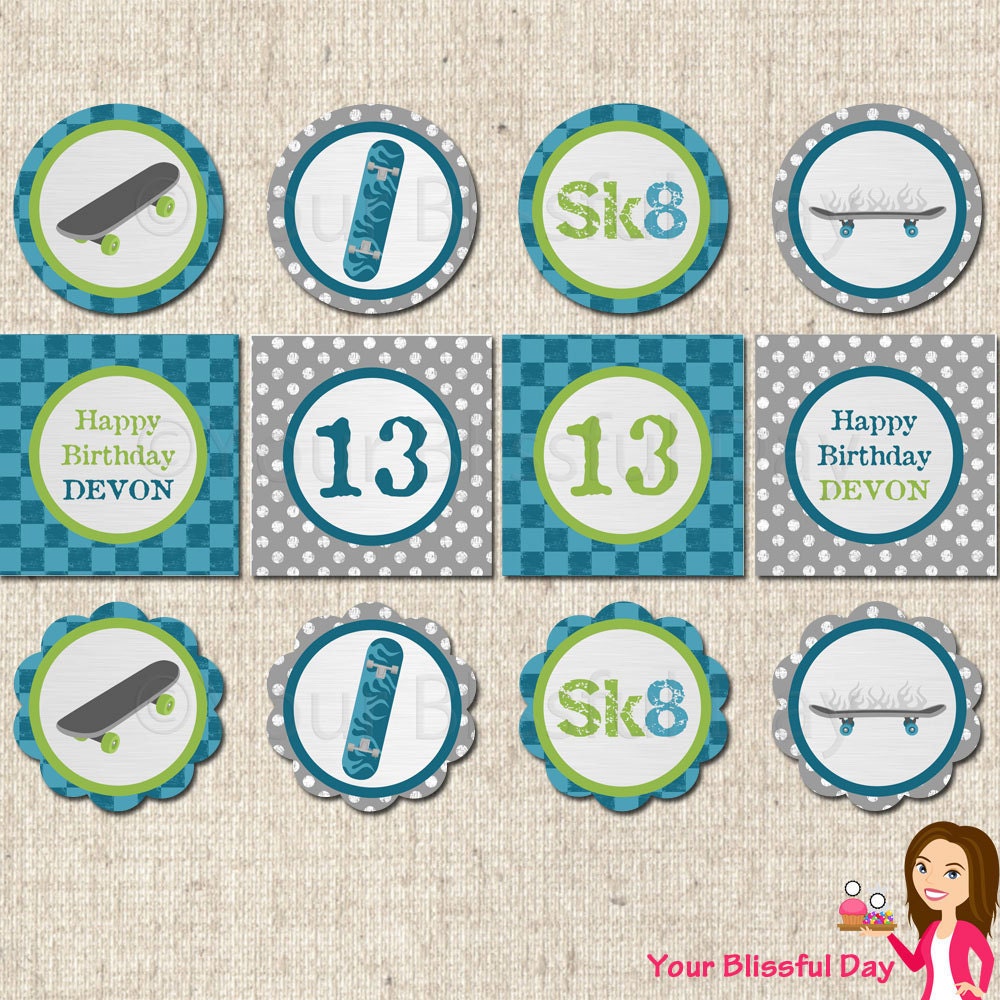 PRINTABLE Personalized Skateboard Party Circles Il_570xn