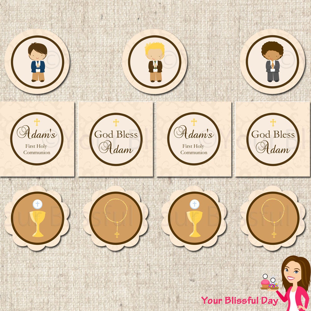 PRINTABLE Personalized First Communion Boy Party Circles (Character of your choice) Il_570xn