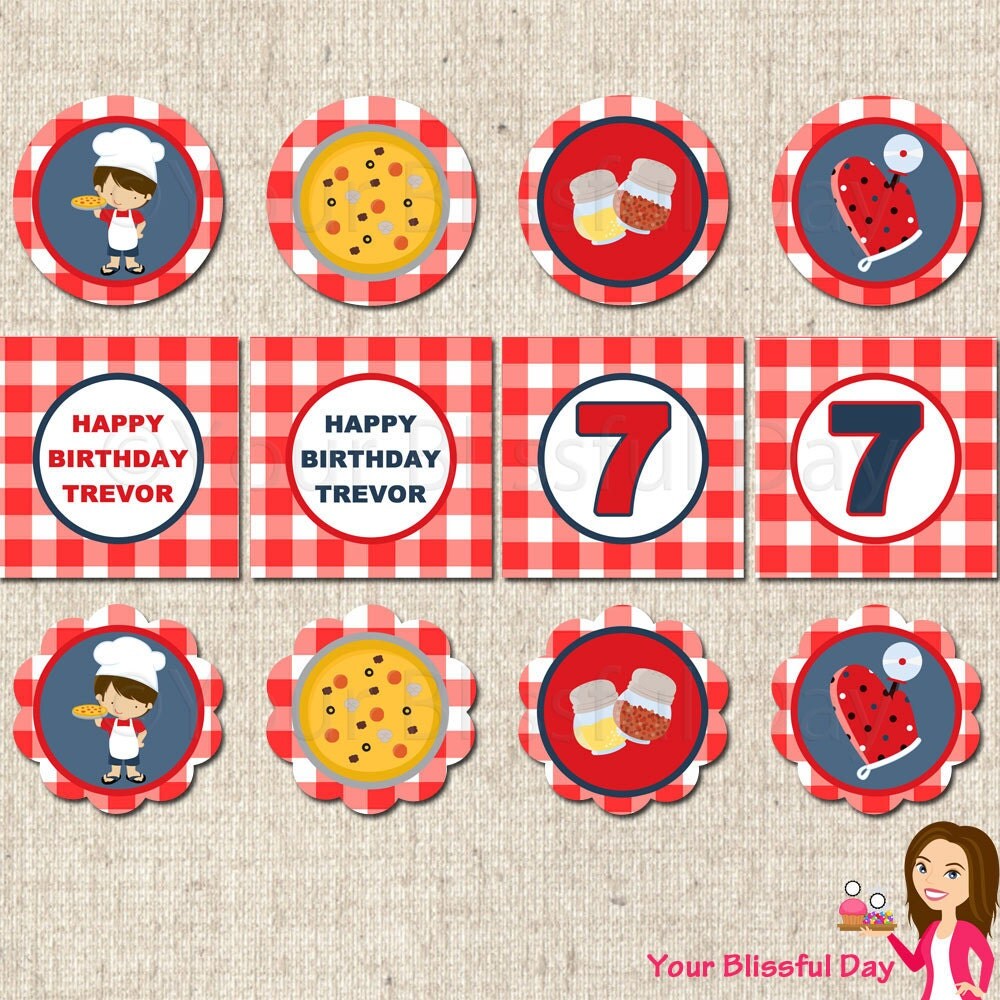 PRINTABLE Boy Pizza Party Circles (Personalized) Il_570xn