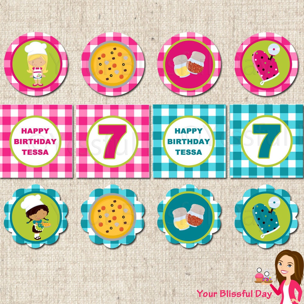 PRINTABLE Girl Pizza Party Circles (Character of your choice) Il_570xn