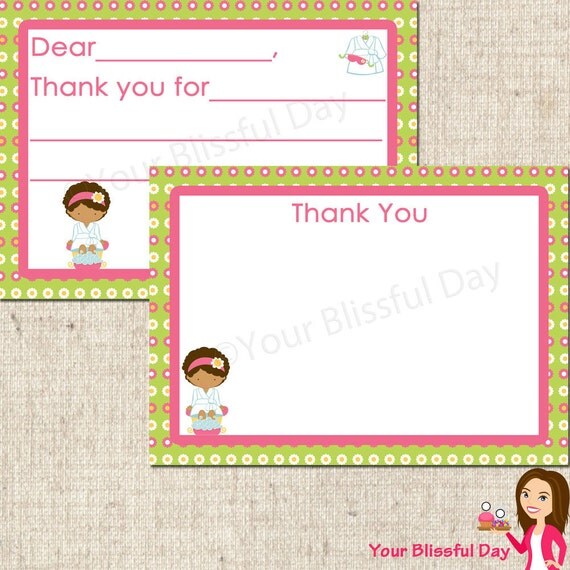 PRINTABLE Girl Spa Party Fill-in-the-Blank or Stationery Thank You Cards (Character of your choice) Il_570xn