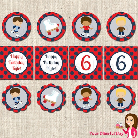 PRINTABLE Personalized Boy Roller Skating Party Circles (Character of your choice) Il_570xn