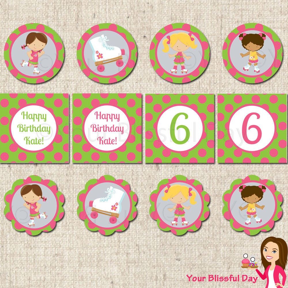 PRINTABLE Personalized Girl Roller Skating Party Circles (Character of your choice) Il_570xn
