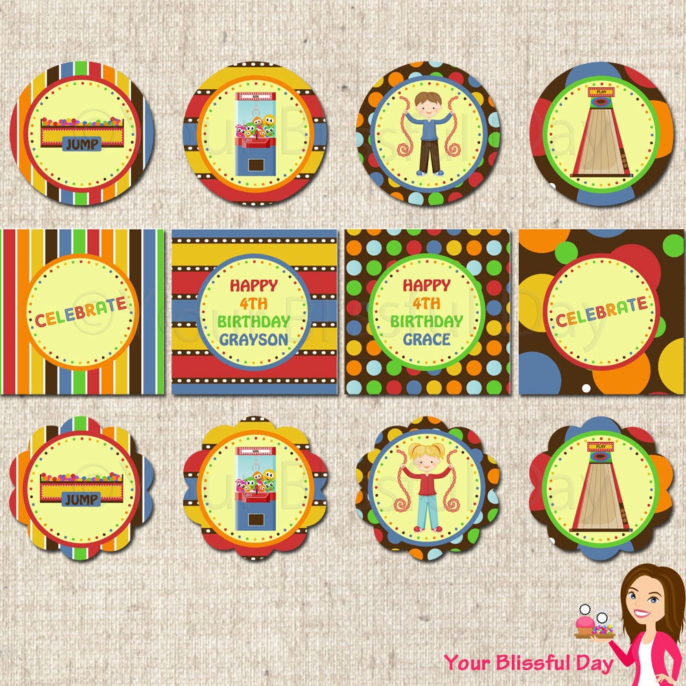 PRINTABLE Personalized Arcade Fun Party Circles (Boy or Girl) Il_570xn