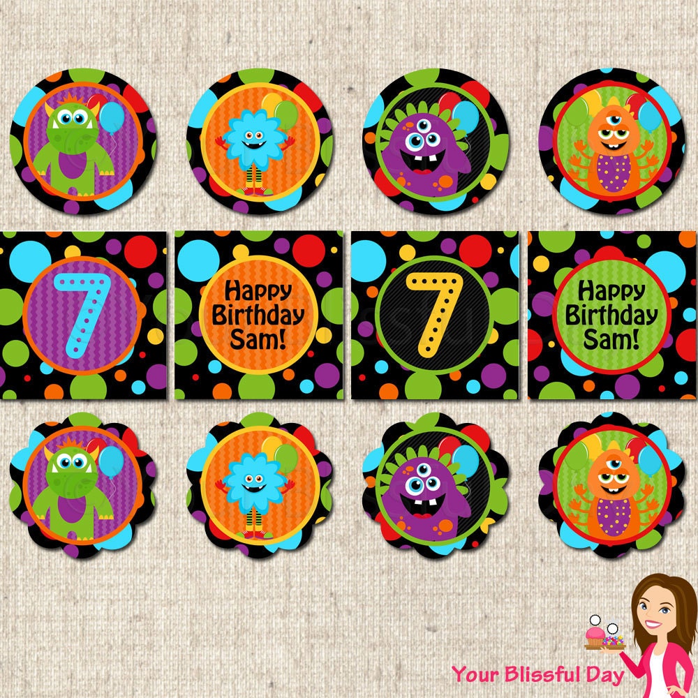 PRINTABLE Personalized Monster Party Circles Il_570xn