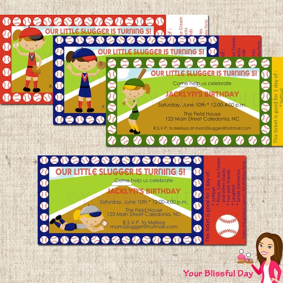 PRINTABLE Girl Softball Party Ticket Invitations (Character of your choice) Il_570xn