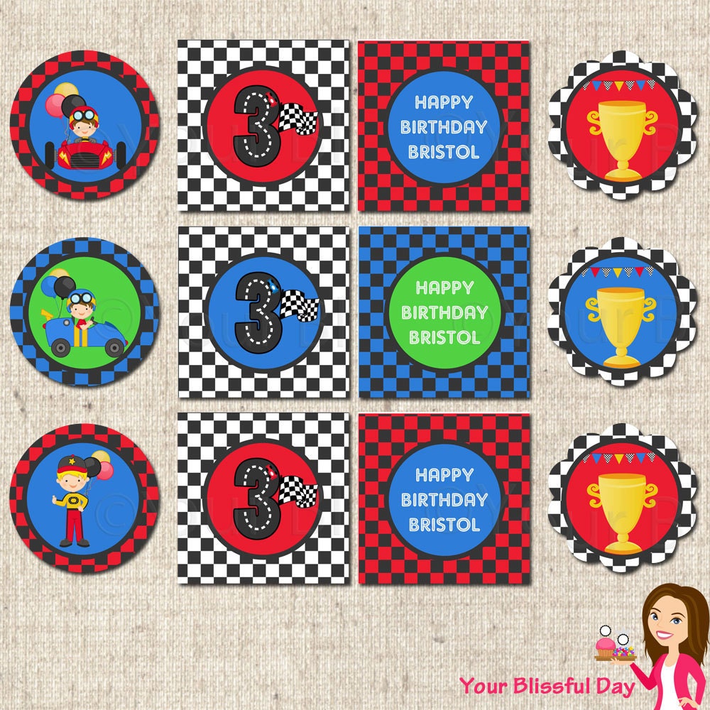 PRINTABLE Ready, Set, Go Boy Racecar Driver Party Circles (Character of your choice) Il_570xn
