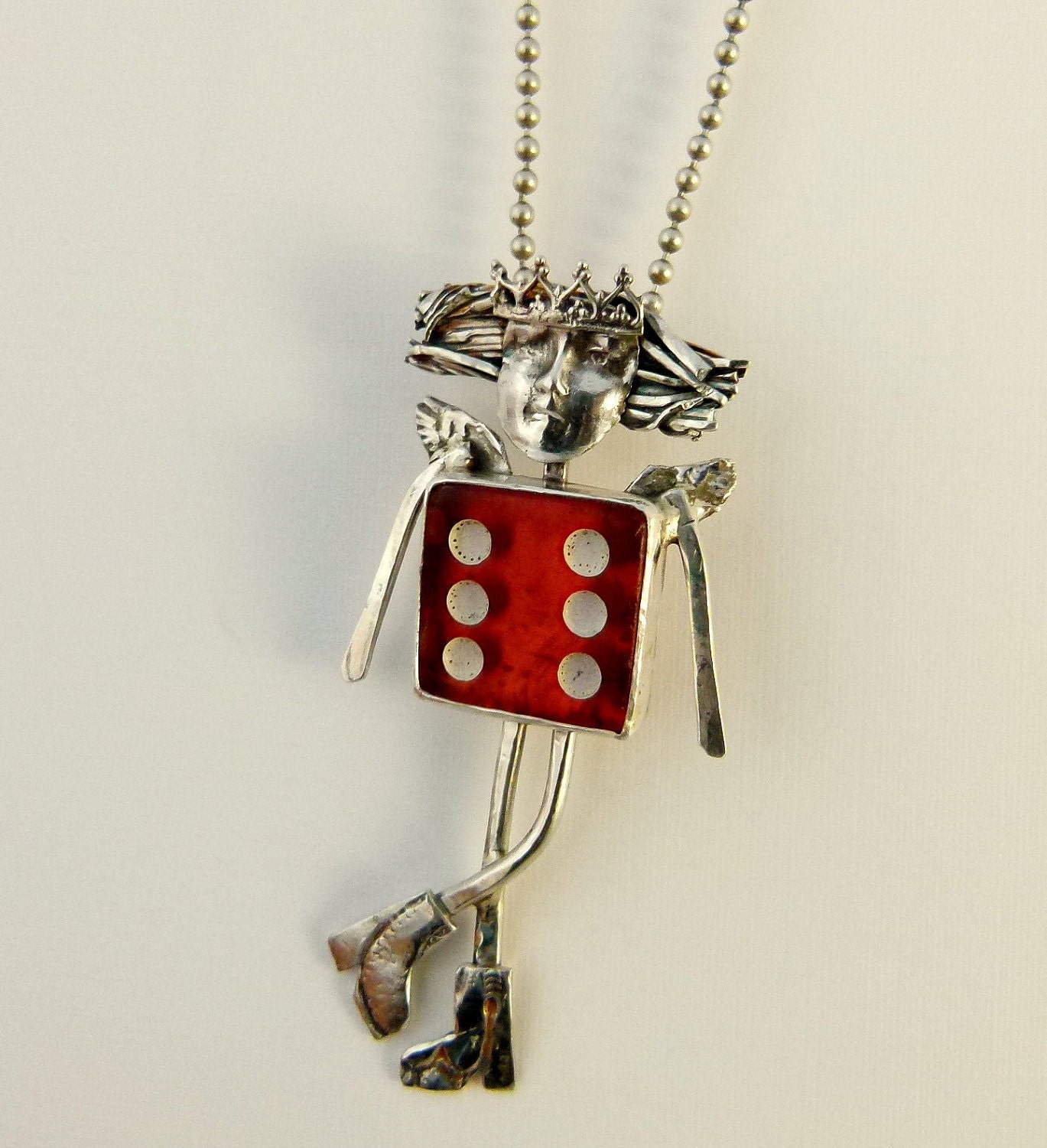 Angel Dakota Likes Being Different - Up Cycled Sterling, Dice, And PMC - Echo Friendly - Art Jewelry Pendant - 650