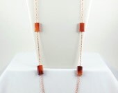 Copper and Carnelian Gemstone Jewelry Set - Long Necklace - 43" Necklace & Earrings