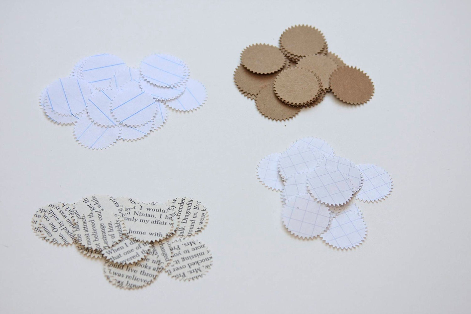 Confetti Starburst Embellishments . 100 PIeces // Kraft . Vintage Book Pages . Graph . Lined Notebook // / Scrapbook Papers