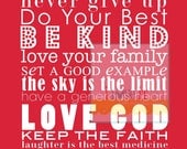 DREAM BIG House Rules Subway Art Poster Print . Be Kind Faith Love God // 11x14 Baby Kid Children Nursery // Red Yellow Blue Pink Black