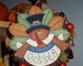 Gobble Turkey Wreath for Shelf or Mantel - WyliesWhimsicals