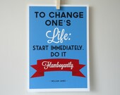 Typography Print To Change Ones Life Quote Archival Art Print in A4 Blue