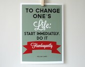 Typography Print To Change Ones Life Quote Khaki Green Archival Art Print in A4