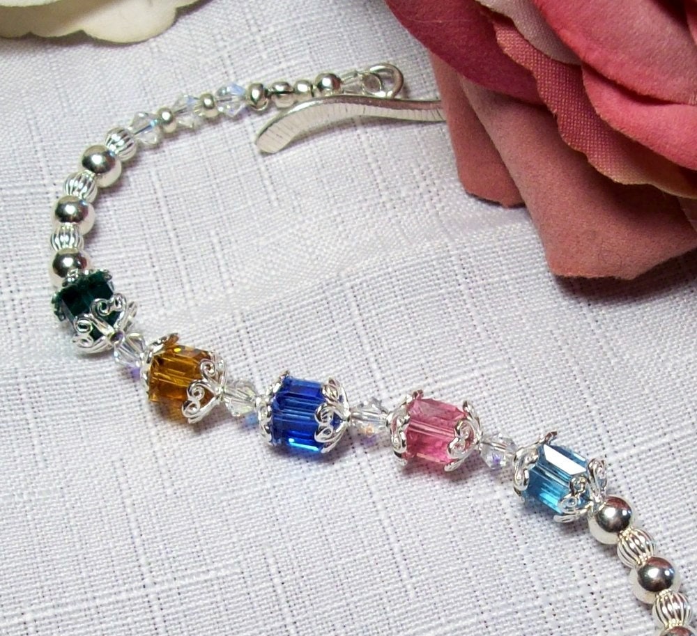 Mother's Bracelet Family Birthstone Swarovski Cubes Sterling Silver