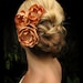 Dalila bridal hair accessories,  light golden orange satin flowers with rhinestone centers, bridal hair accessories, bridal hair flowers