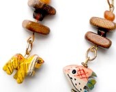 Tiger Fish Earrings Wood Bead Dangle - Fun Animal Jewelry