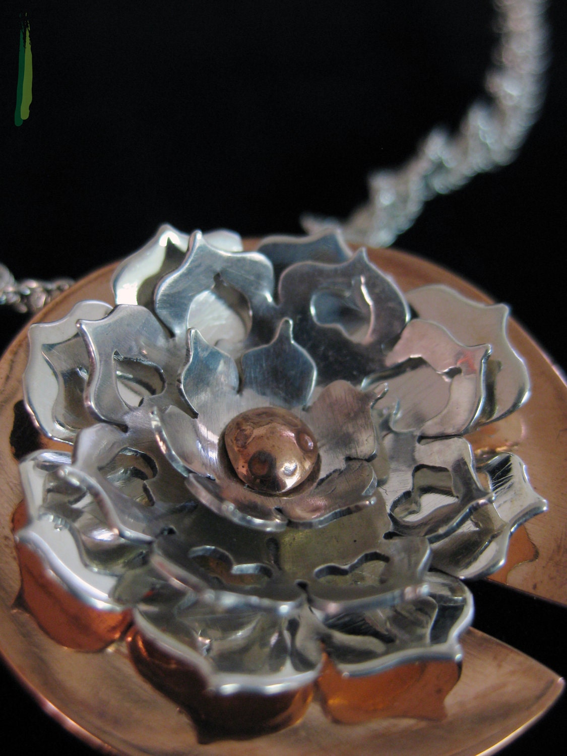 Lotus Necklace - this Pendant is on the DNA chain and is hand forged out of Solid Sterling Silver & Copper Reiki Infused