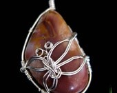 Jasper Butterfly Necklace - Handmade Sterling Silver Pendant on a Steling Silver Hoop