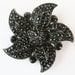 Vintage 50s Weiss Style Brooch Black Rhinestone Pinwheel Flower Blossom Pin