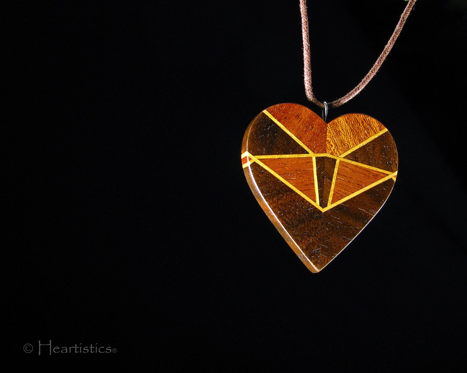 Mantis Tribal Mask - Inlayed Woooden Heart Pendant Necklace in Mahogany and Walnut-eco chic