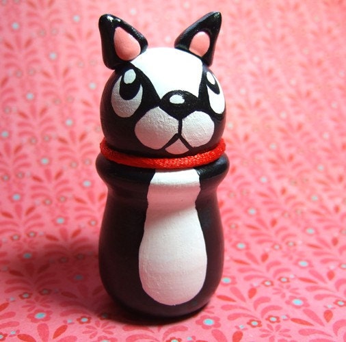 Boston Terrier Lover Wood Figure - Ready to Ship - Handmade and Handpainted Collectible Dog Lover Figurine