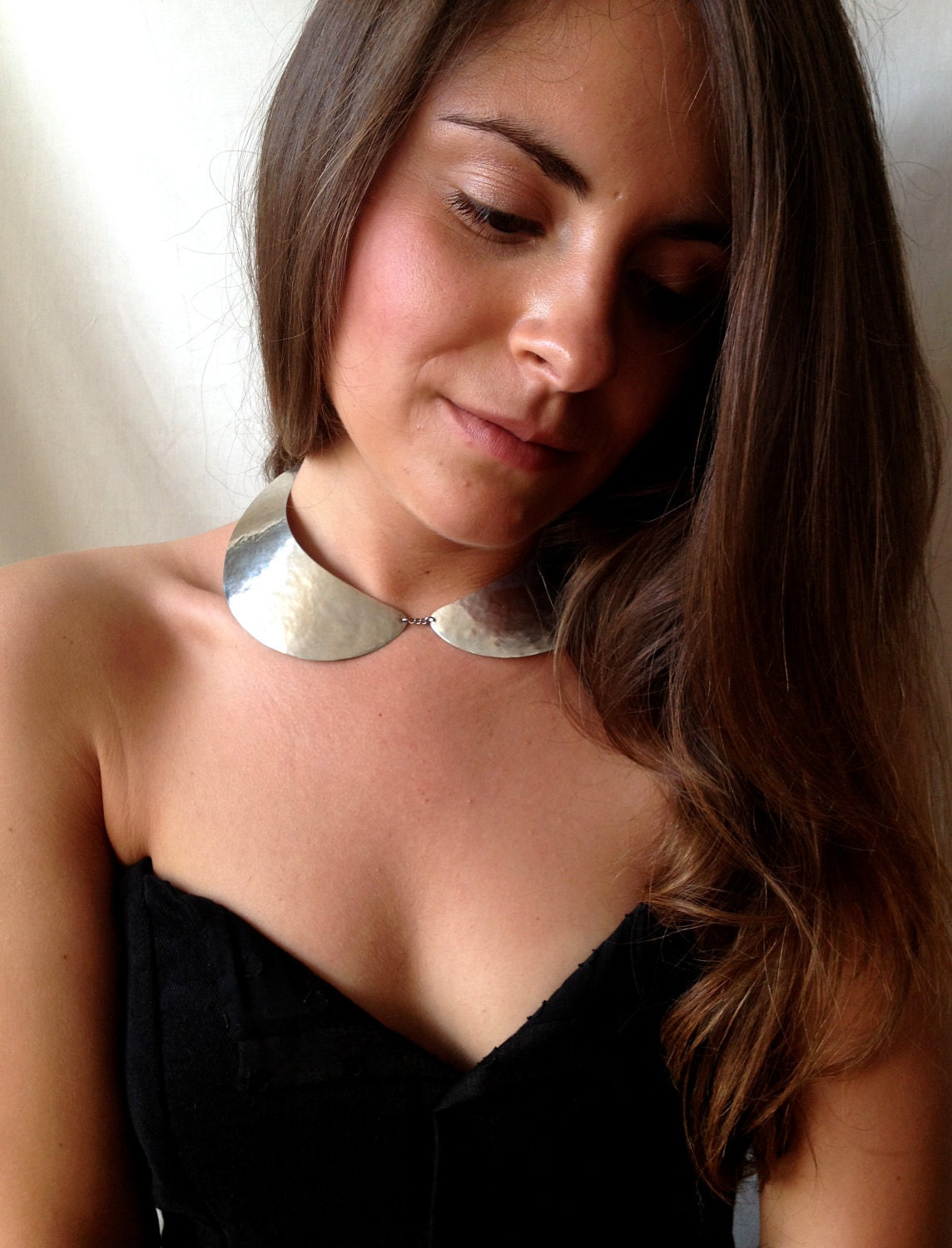 Silver Peter Pan Collar Bib Necklace with Silver Plated Chain - The Maude in Silver