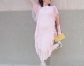 1970's Vintage Flapper Dress - Pale Pink Stretch Lace
