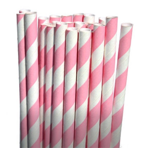 Stripe Light Pink Party Paper Straws - Cake Pop Sticks - Pixie Sticks - Qty 25 Il_570xn