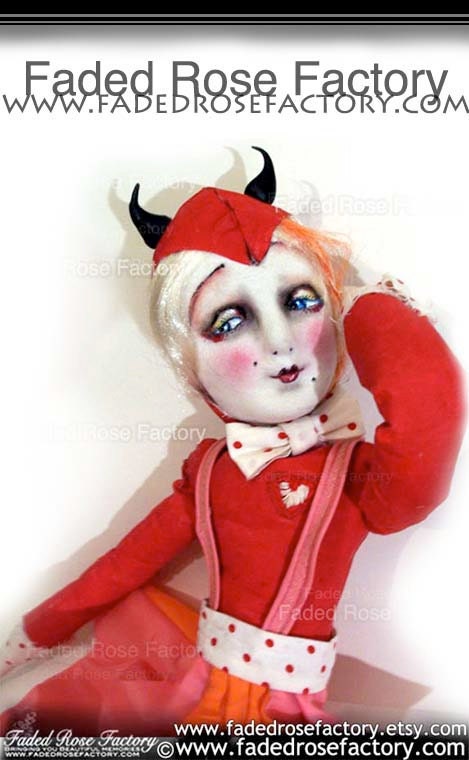 Folk Art Doll Valentine Masquerade Boudoir Doll OOAK Devilish Cloth Doll