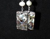 Genuine ABALONE SHELL And White Freshwater PEARL Rectangle Shaped Sterling Silver Dangle Drop Handmade Earrings Jewelry