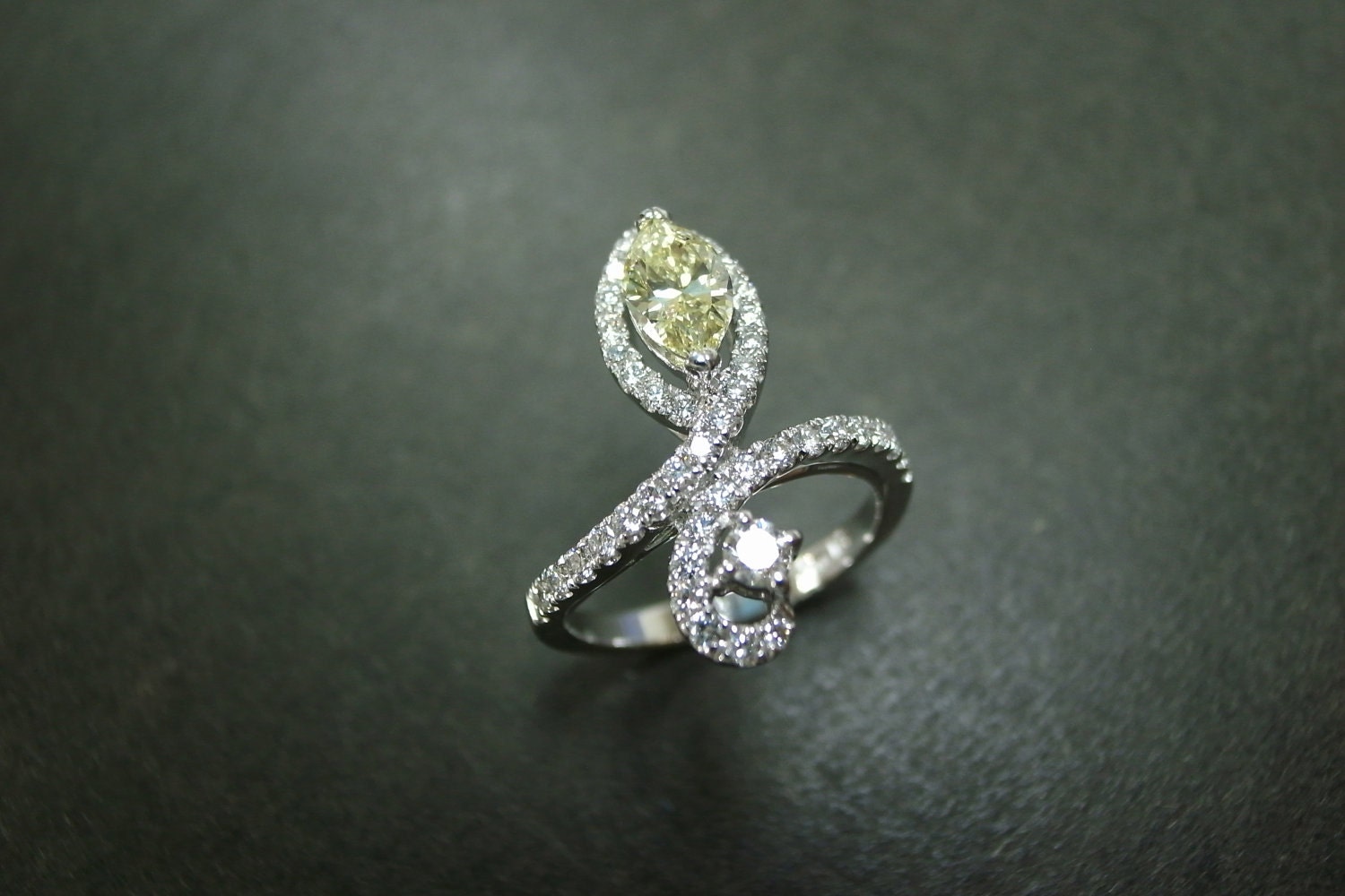 Yellow Diamond Wedding Ring in 18K White Gold